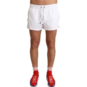 Dolce & Gabbana Elegant White KING Motive Swim Trunks