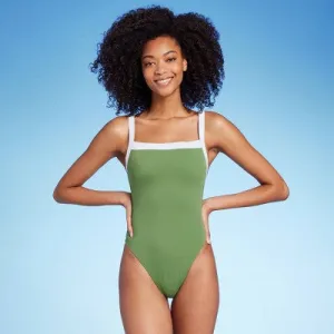 New - Shade & Shore Women's Square Neck One Piece Swimsuit Wide Binding Swimwear