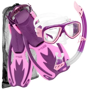 Used Cressi Junior Rocks Mask Fin Snorkel SET-Pink / Purple-SMMD